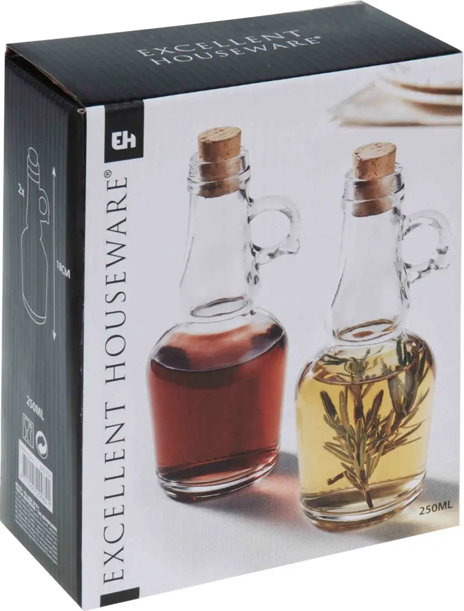 Excellent Houseware Olie/Azijn Flesjes Set 2x250ml - Transparant