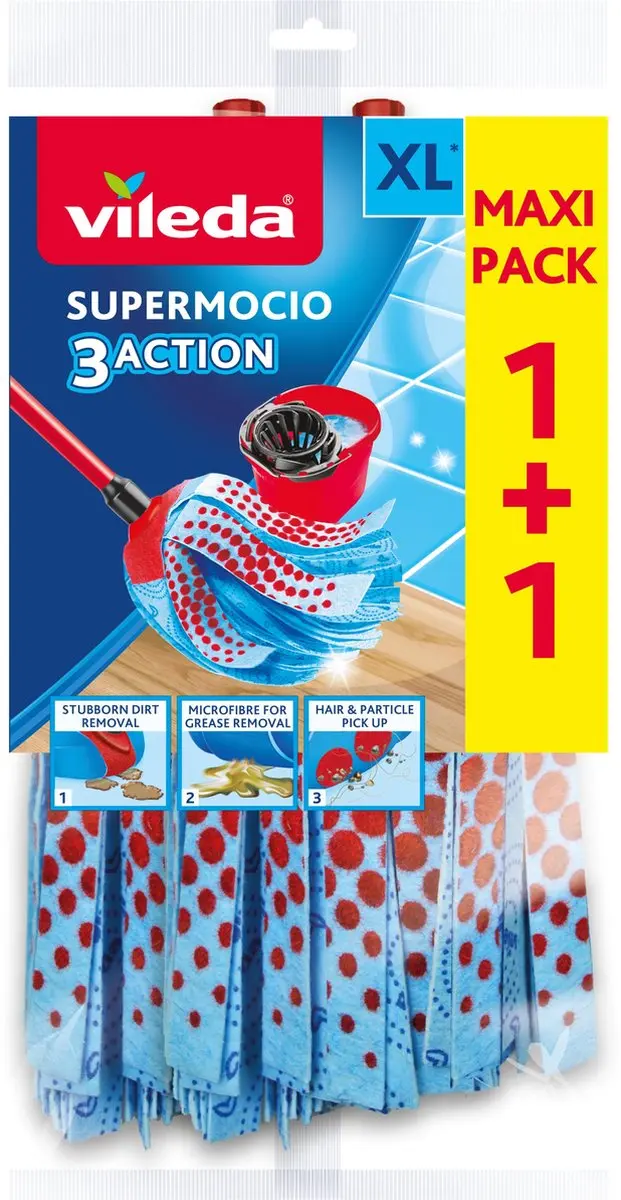 Vileda SuperMocio Navulling 3 Action - 2 Stuks - Blauw