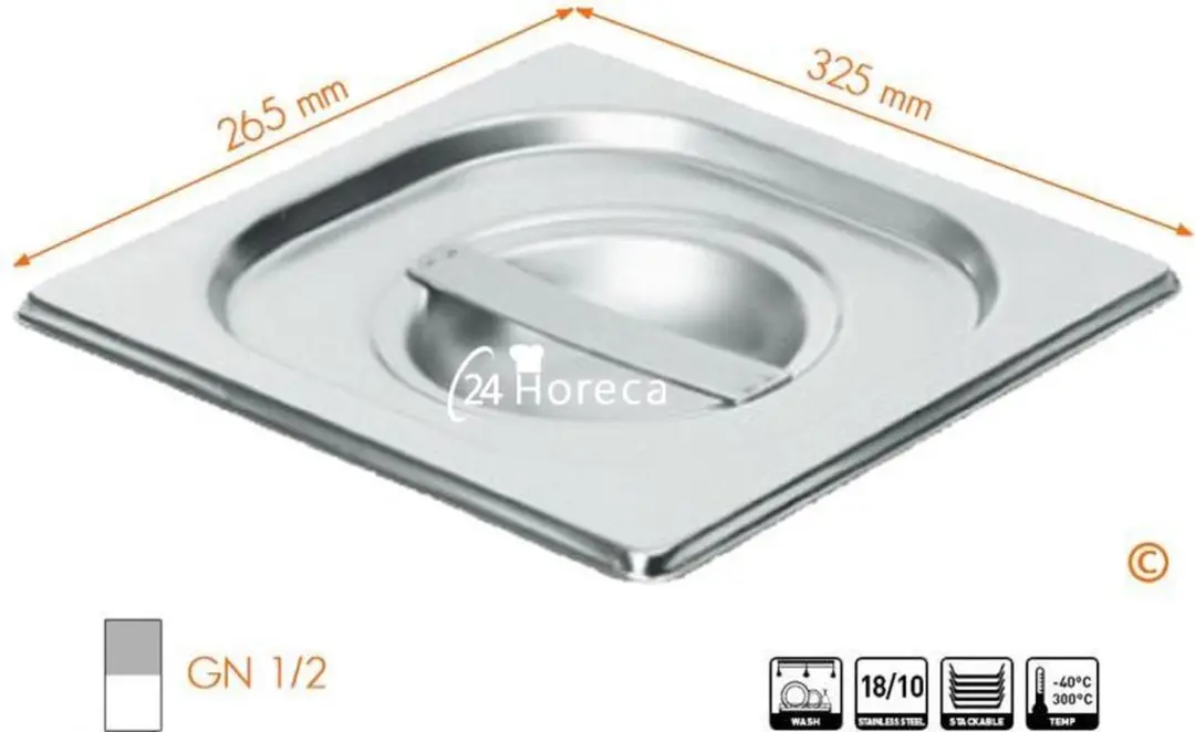HENDI Deksel GN 265x325mm - Roestvrij Staal
