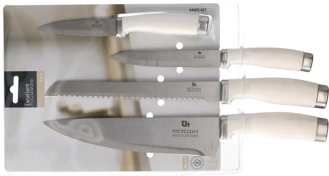Excellent Houseware Chef Messen Set 4-delig - RVS - Crème