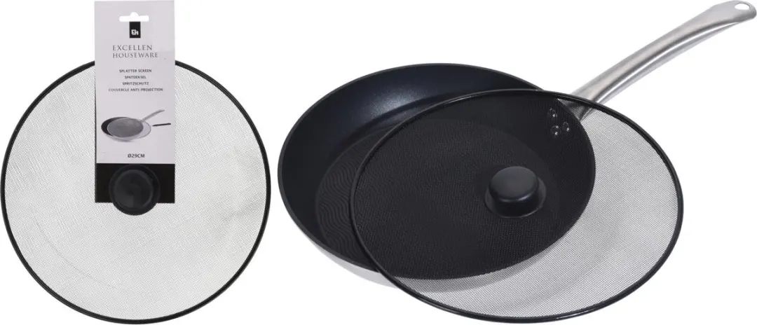 Excellent Houseware Universele Spatdeksel 29cm - Rvs Zwart