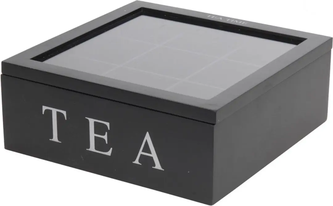 Excellent Houseware Theedoos 9-vaks Hout - 23x23cm Zwart