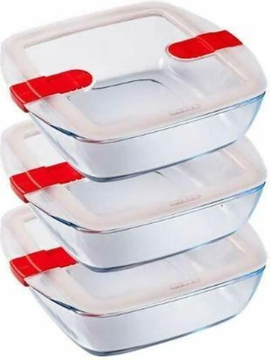 PYREX Cook & Heat Vierkante Schaal Set 3 Stuks - 3L