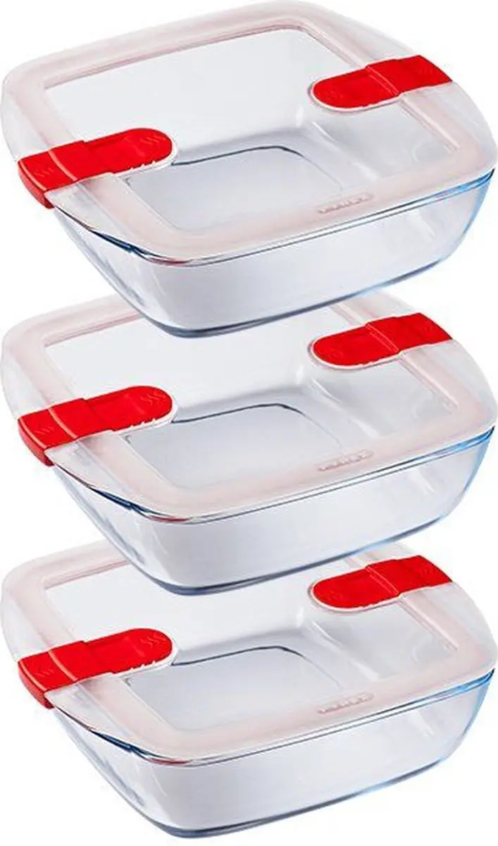 PYREX Cook & Heat Vierkante Schaal Set 3 Stuks