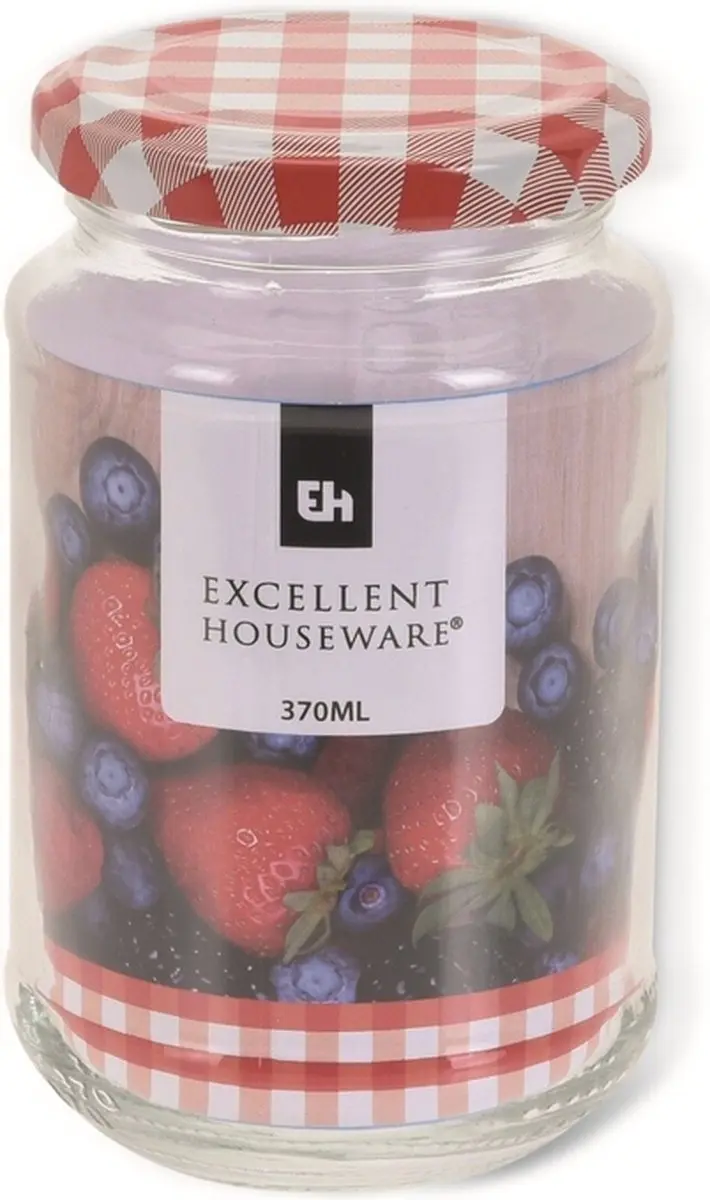 Excellent Houseware Jampot 370ml - 2 Stuks - Rood/Wit Geblokt