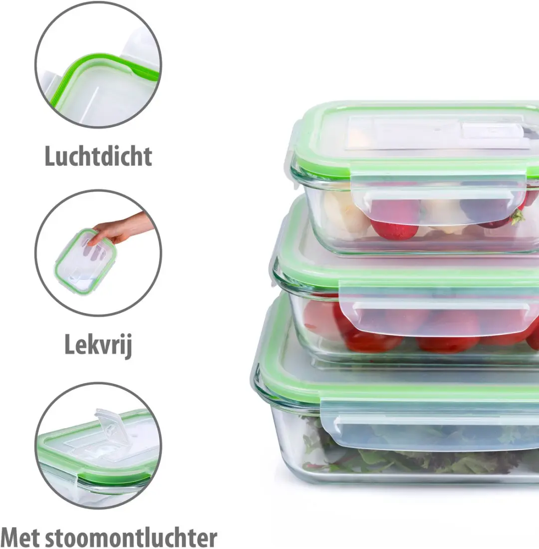 Alpina Vershoudbakjes 3-delig - Glas - 370/640/1050ml - Groen