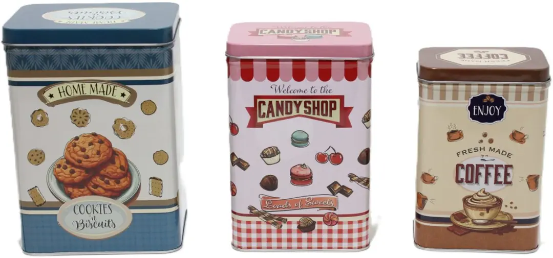 Excellent Houseware Retro Snoep & Koekjes Bewaarblikken - 3 Stuks