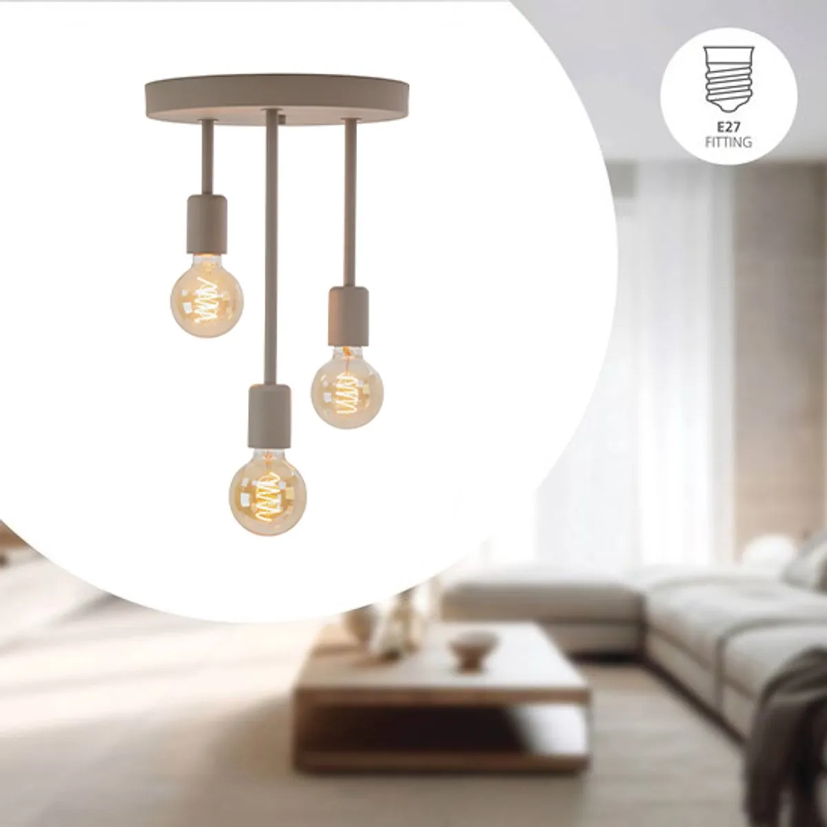 Eglo Wilmcote Plafondlamp E27 - 3 Lichtpunten - Ø28cm - Zandkleur