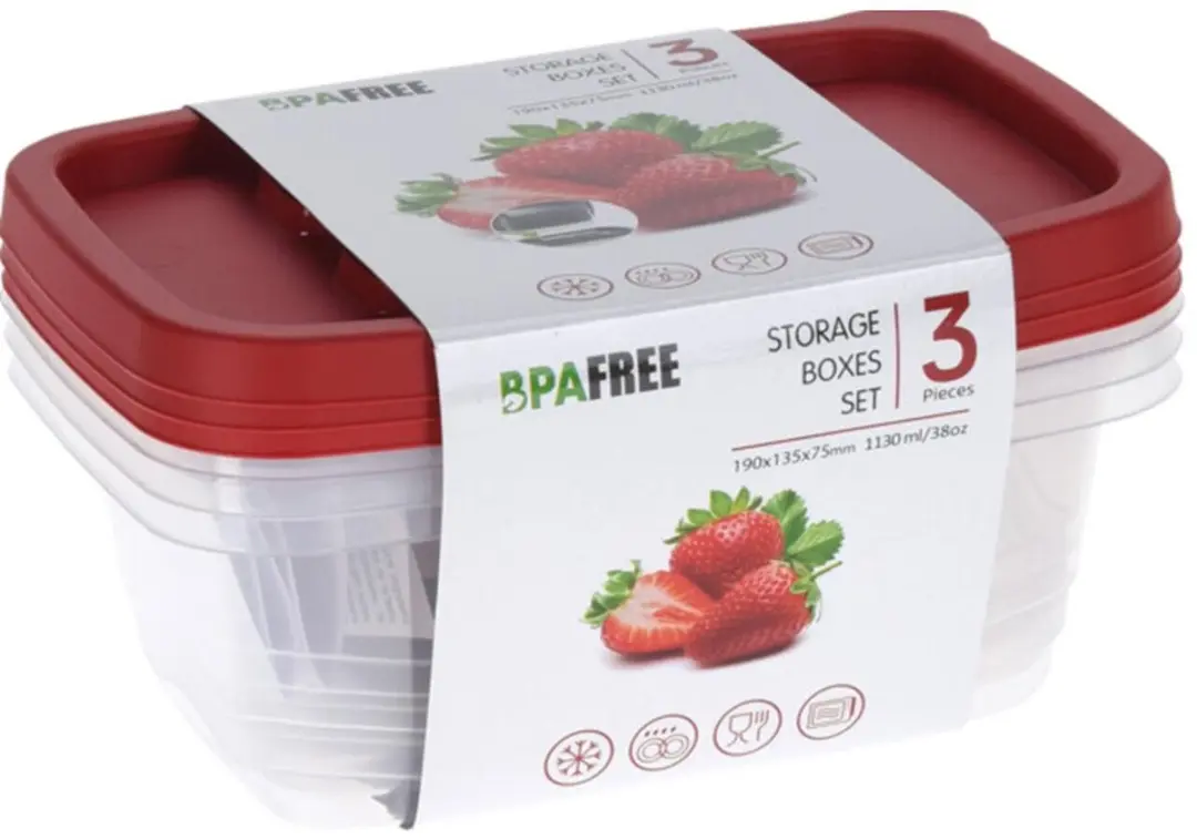 Excellent Houseware Voorraadbakjes 1130ml - 3 Stuks - Rood