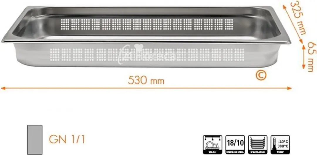 HENDI Geperforeerde GN-Container 9L - 65mm - RVS 18/10