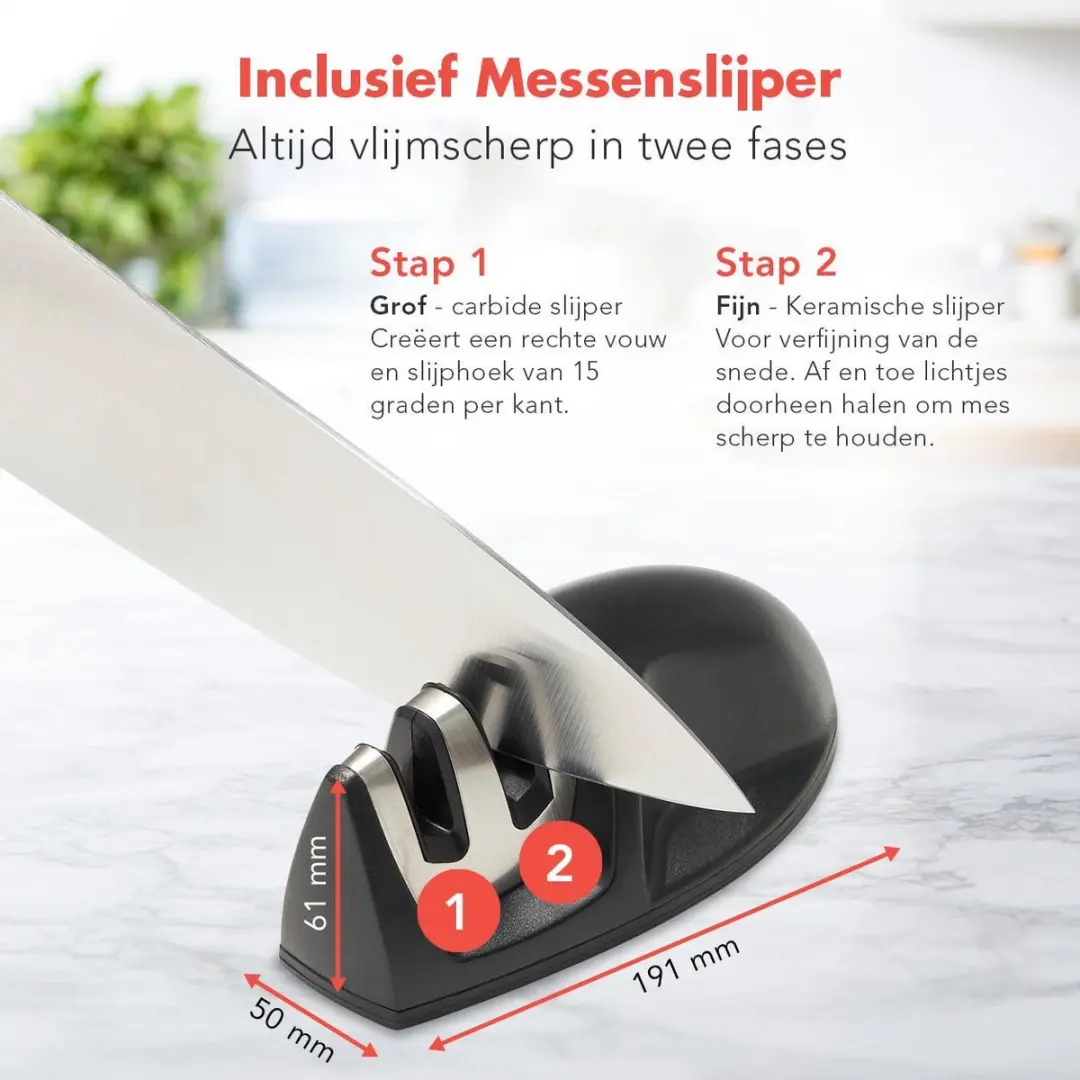 KitchenBrothers Messenset 17-delig RVS/Zwart - met slijper