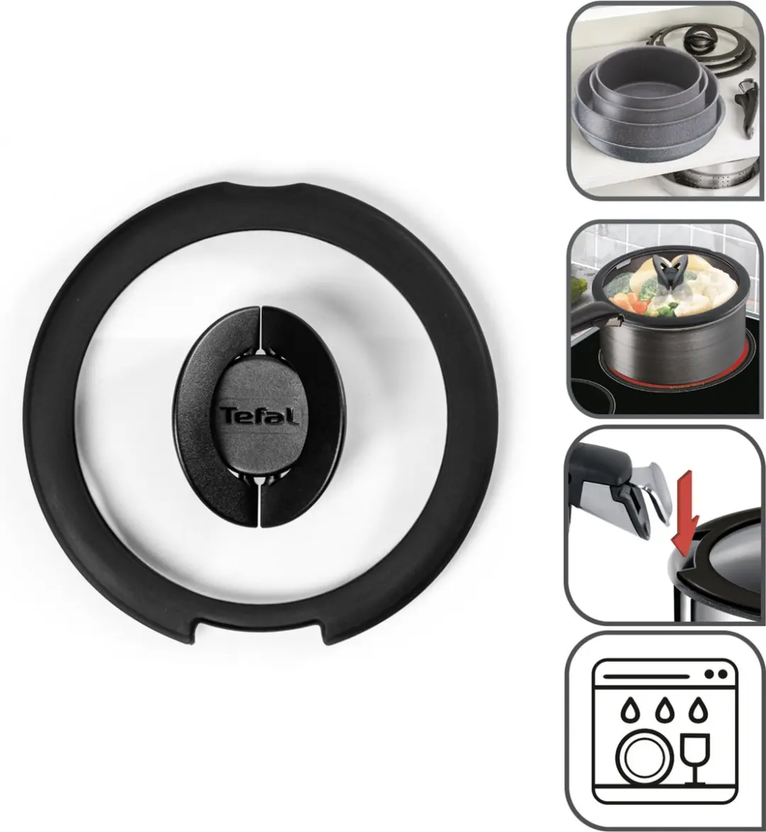 Tefal Ingenio Glazen Deksel 24cm - Zwart