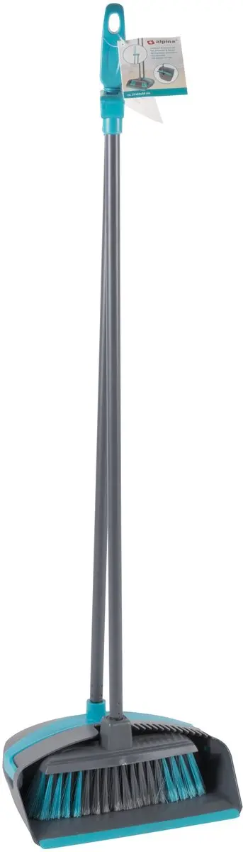Alpina Bezem en Blik Kunststof - 92cm - Grijs met Aquablauw