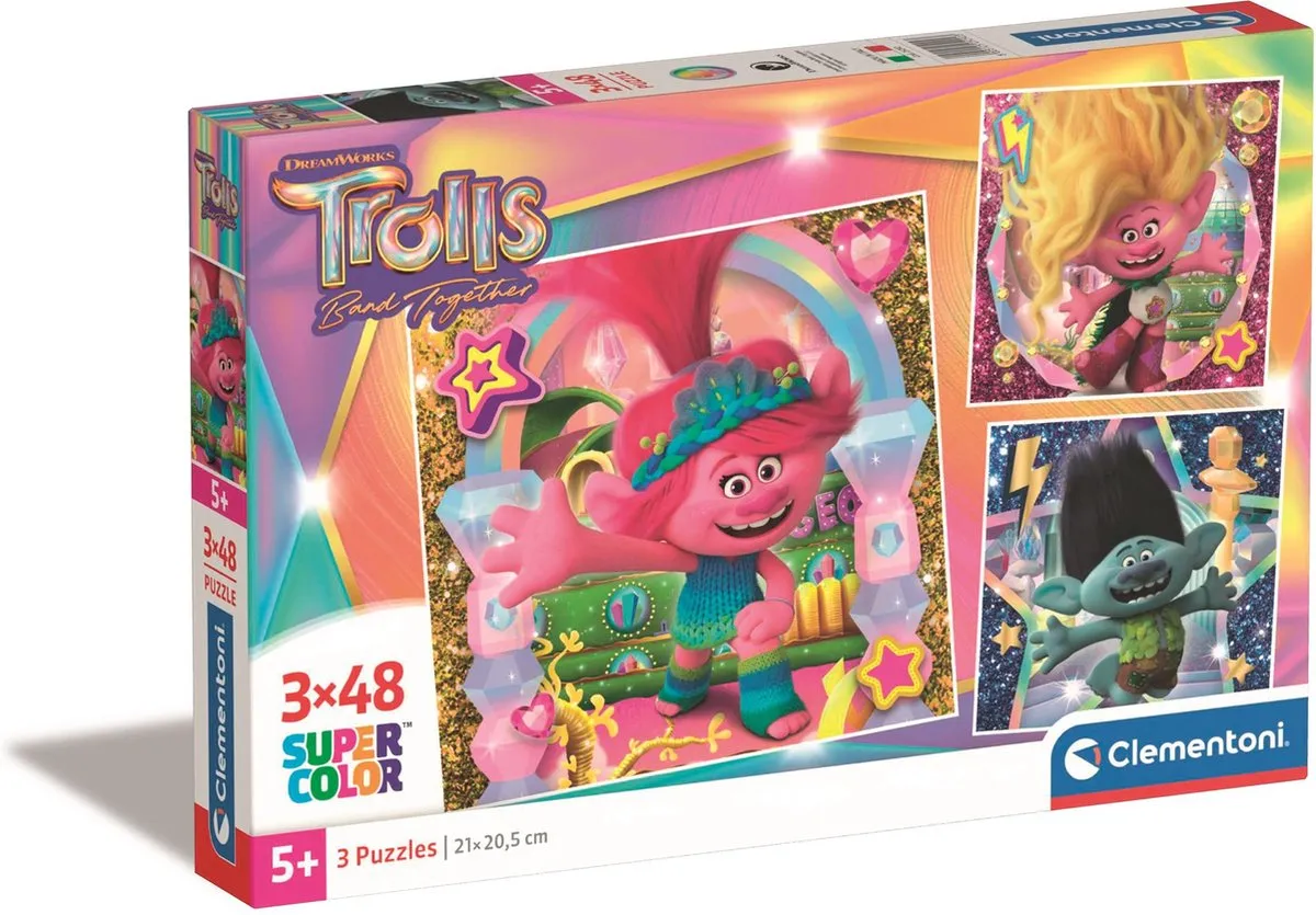 Clementoni Trolls 3 Puzzels 144 Stuks