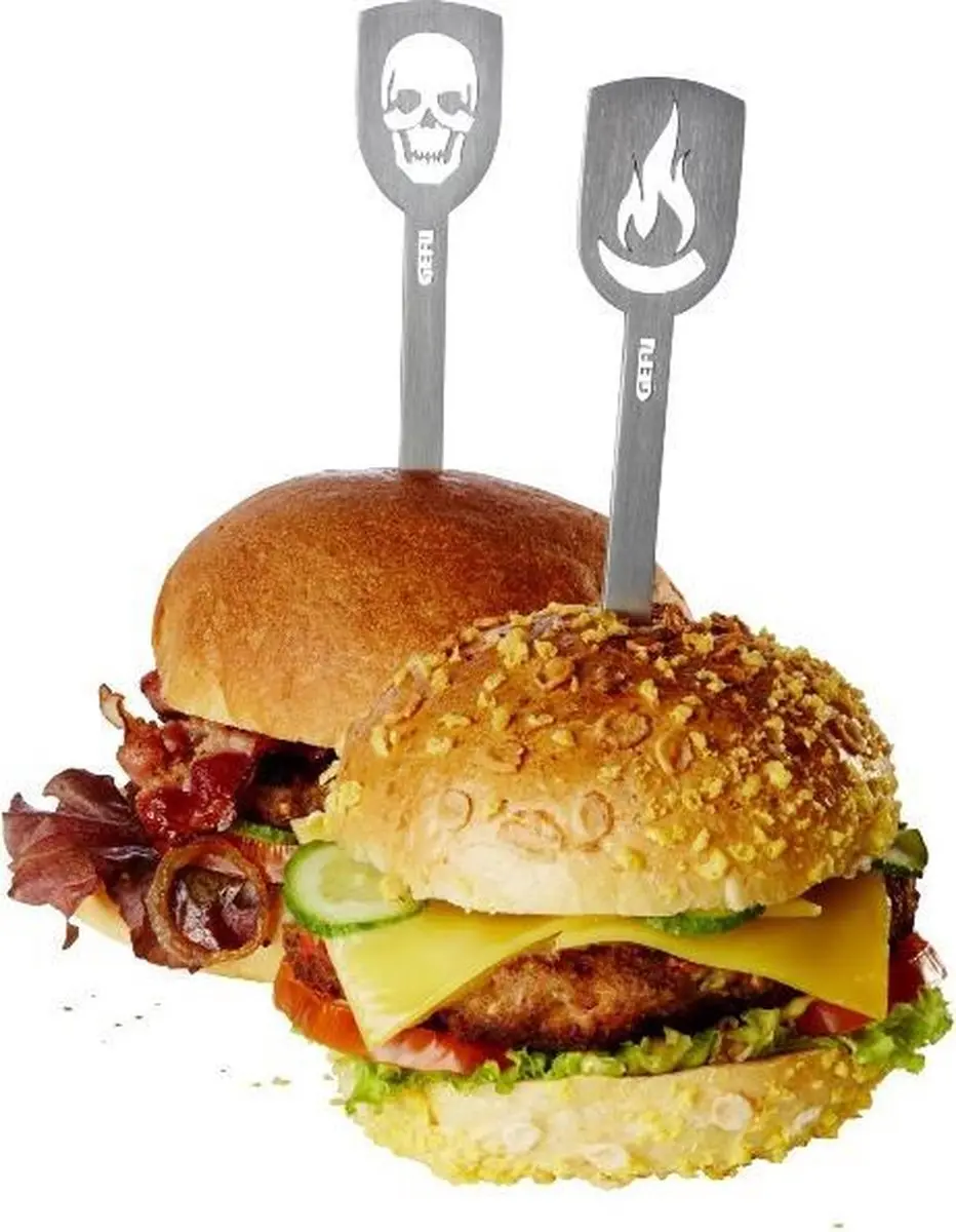 GEFU TORRO Hamburgerstokjes - Doodshoofd & Vlam - 2 Stuks