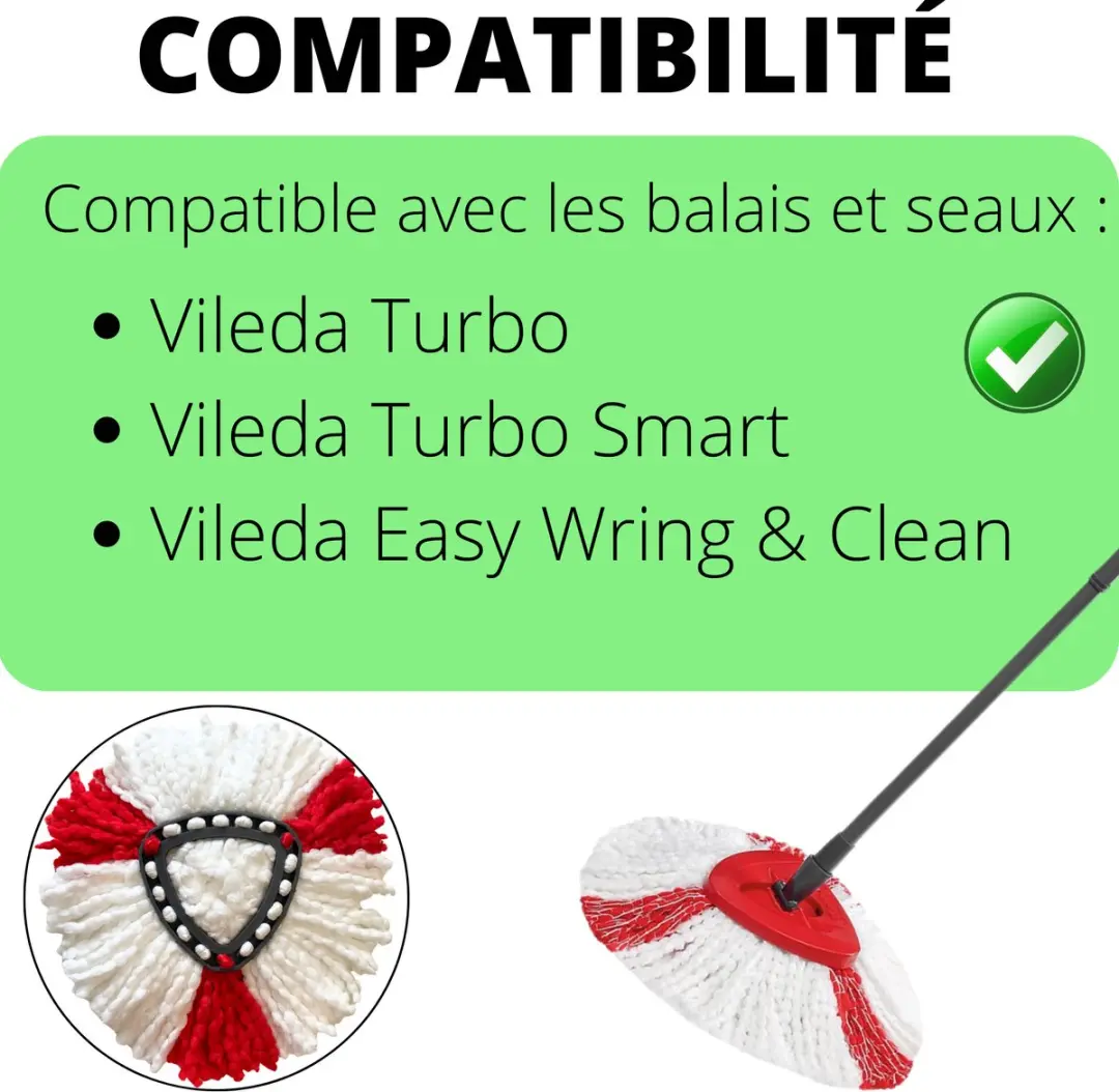 Vileda Turbo Dweilset - 3 Stuks - Wasbaar - Wit/Rood
