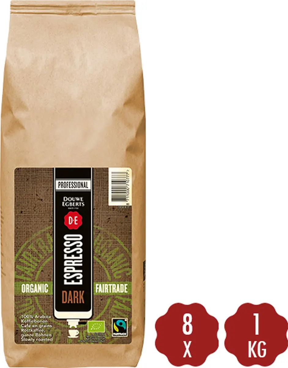 Douwe Egberts Organic & Fairtrade Espresso Bonen 1kg - Rood
