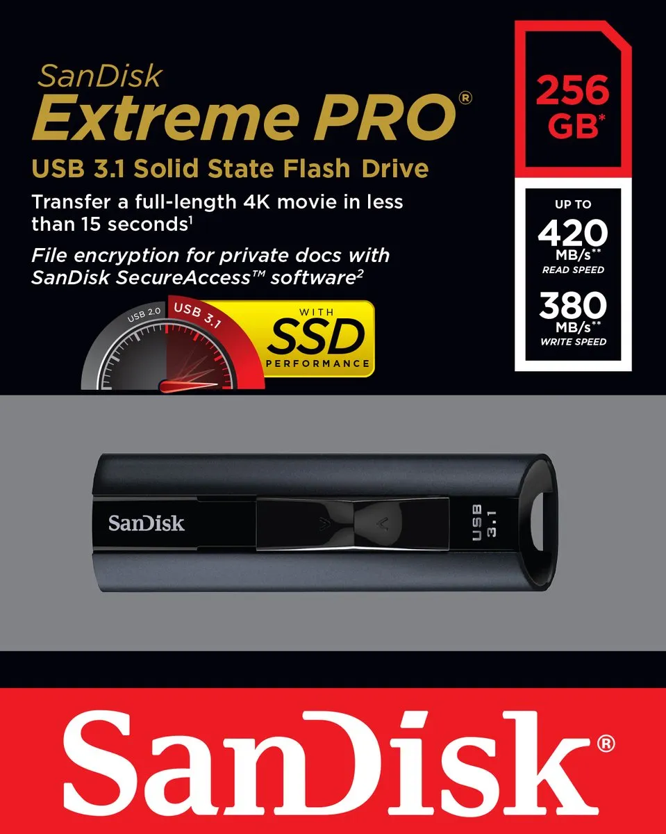 SanDisk Extreme Pro SDCZ880-256G-G46 USB Stick 256GB - Zwart