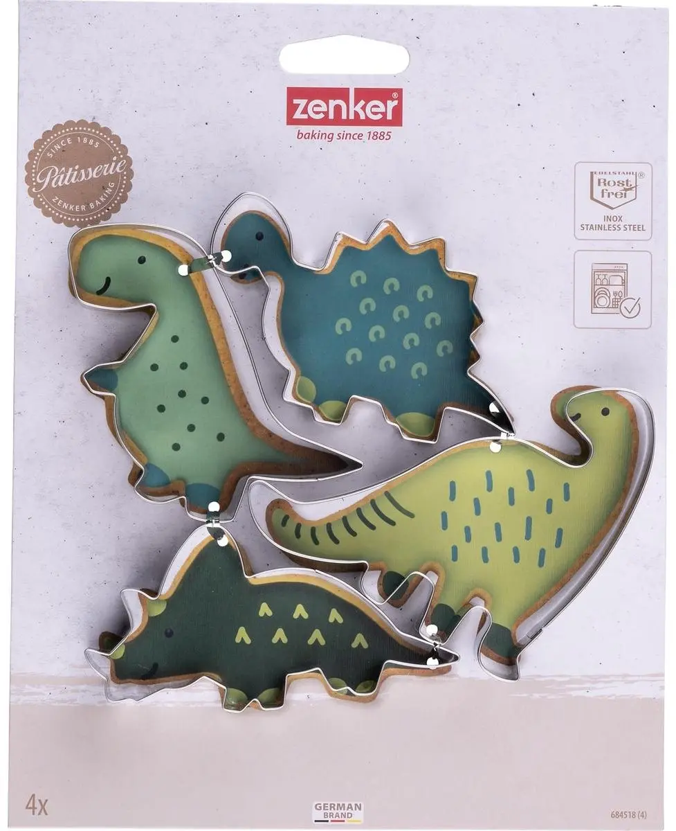 Zenker Dinosaurus Uitstekers - 4 Stuks - Grijs