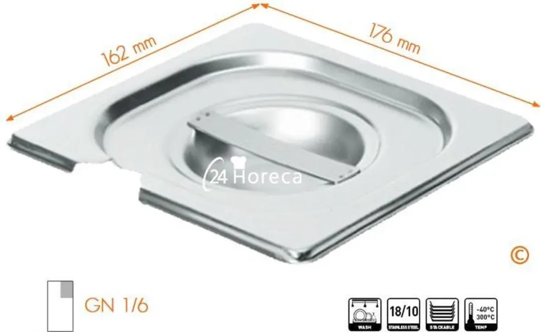 HENDI Deksel GN 1/6 met lepeluitsparing - 176x162mm - RVS 18/10