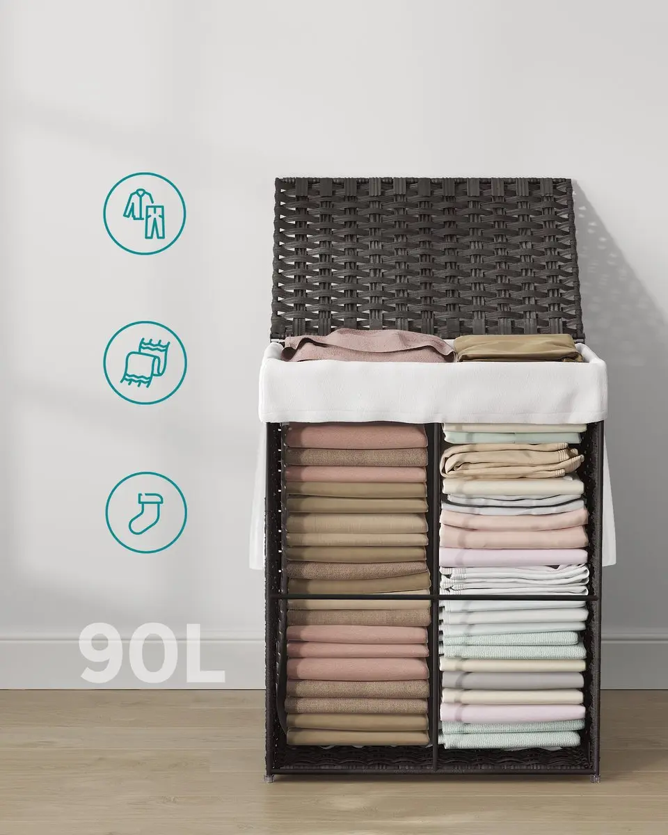 Songmics Wasmand 90L - Smalle Opbergmand met Deksel