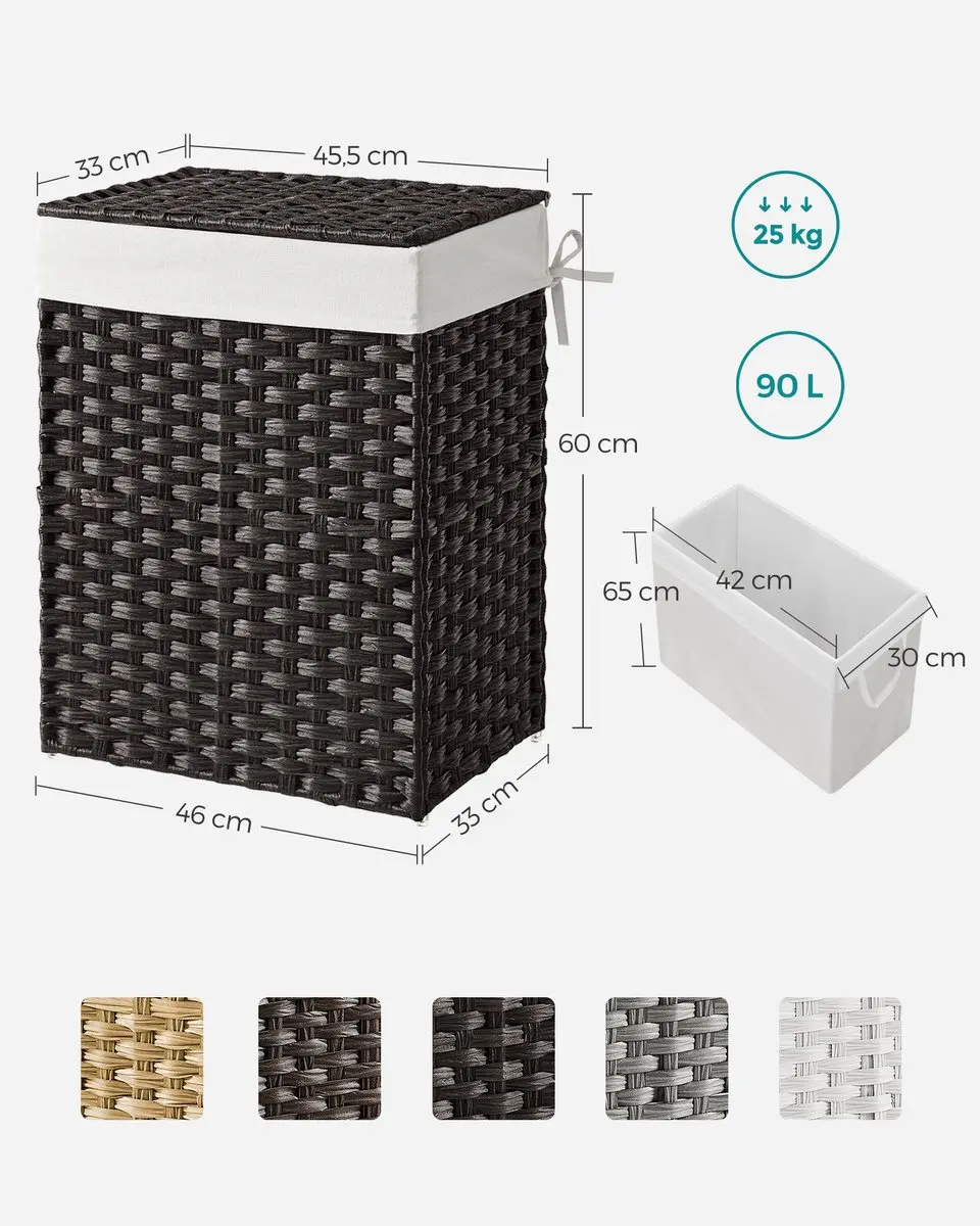 Songmics Wasmand 90L - Smalle Opbergmand met Deksel
