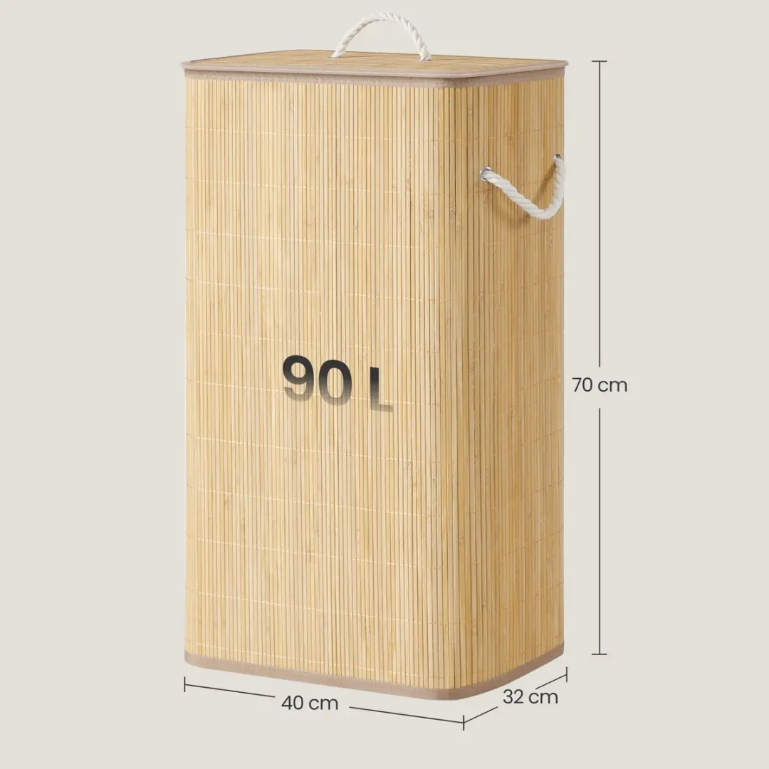 Songmics Bamboe Wasmand met Deksel 90L - Opvouwbaar