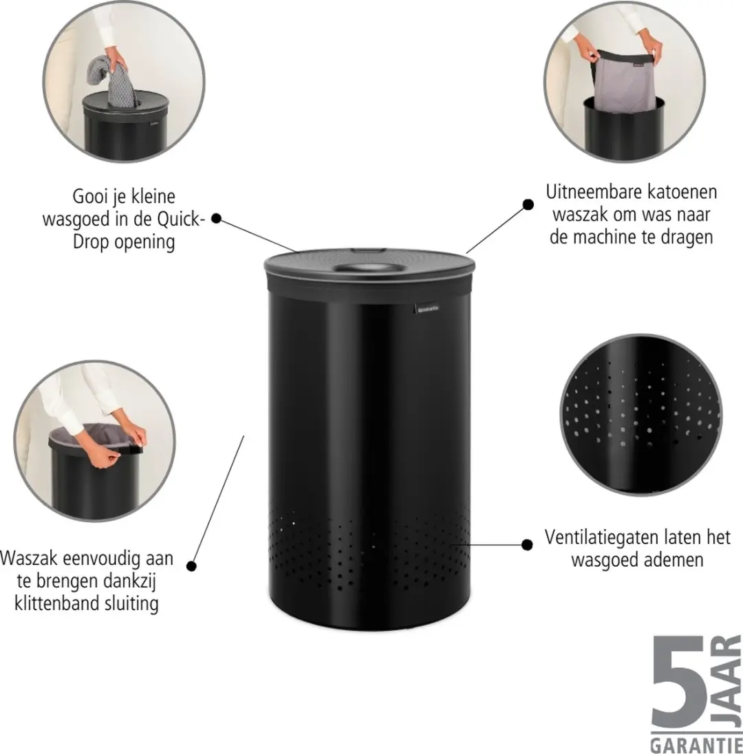 Brabantia Wasmand 60L - Matt Black / Dark Grey
