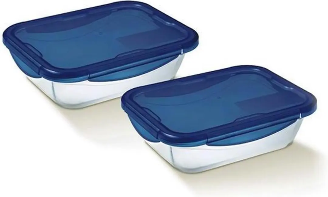 PYREX Cook & Go Schaal Rechthoek 800ml - 2 Stuks - Blauw