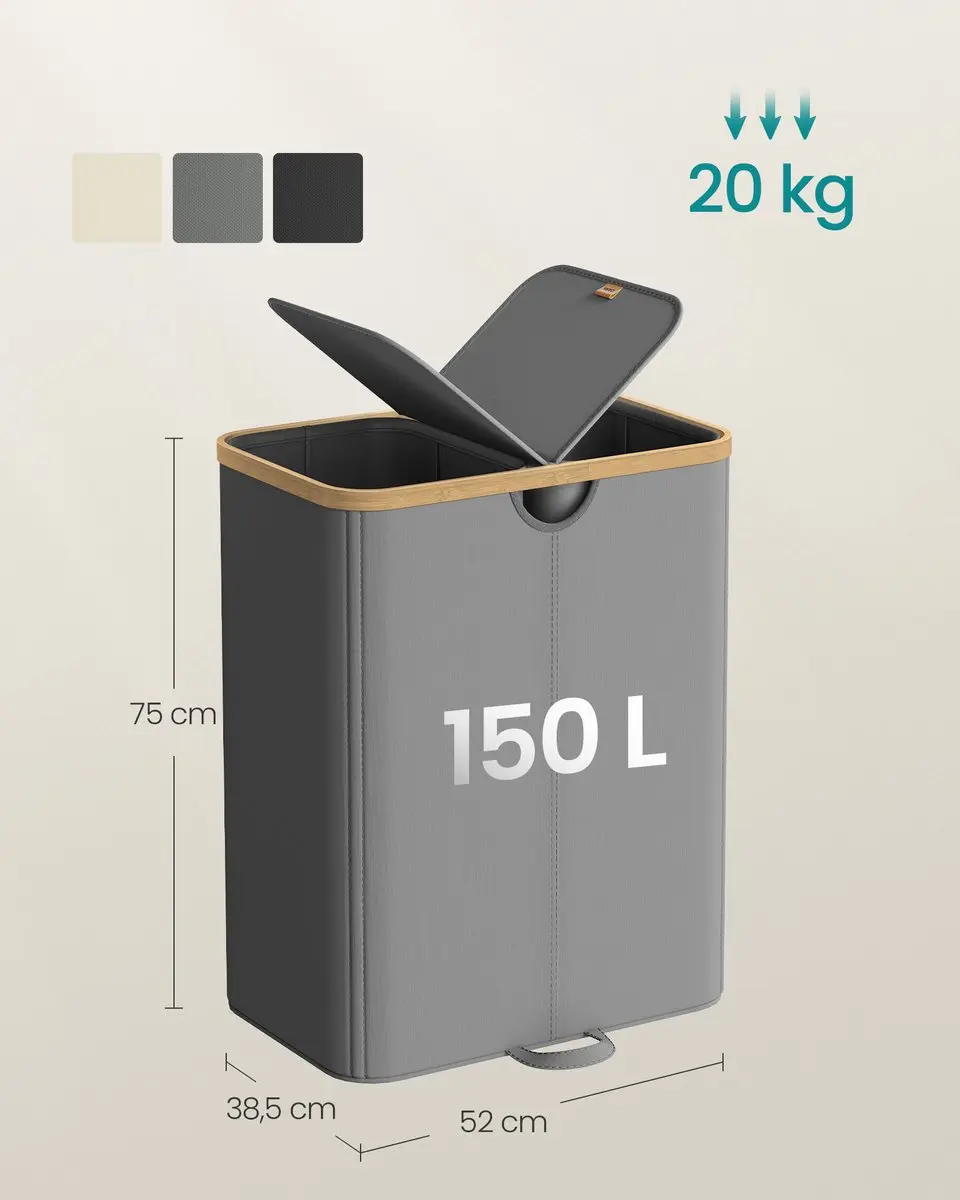 Songmics Wasmand 150L - 2 Vakken met Deksel