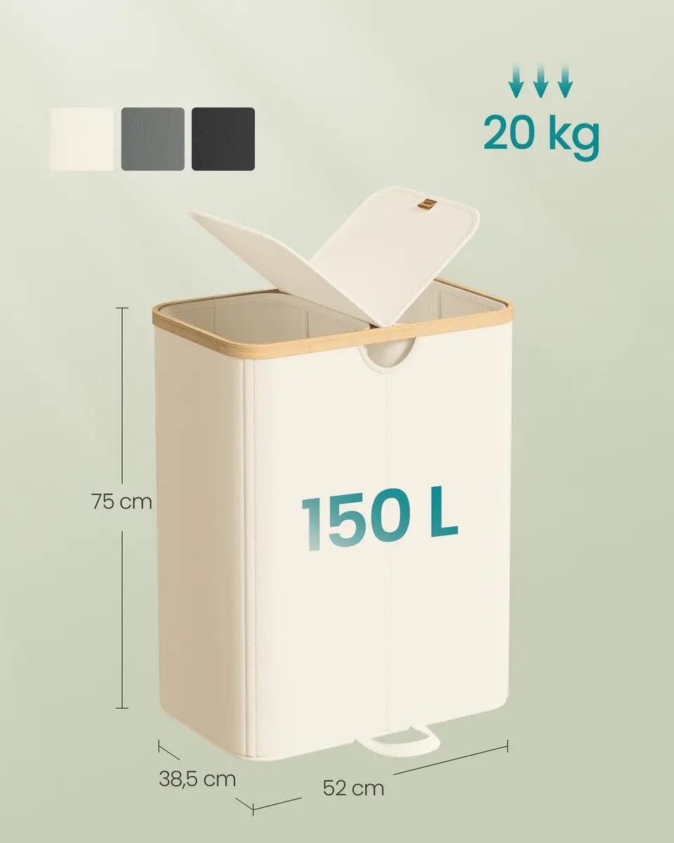 Songmics Wasmand 150L - 2 Vakken met Deksel