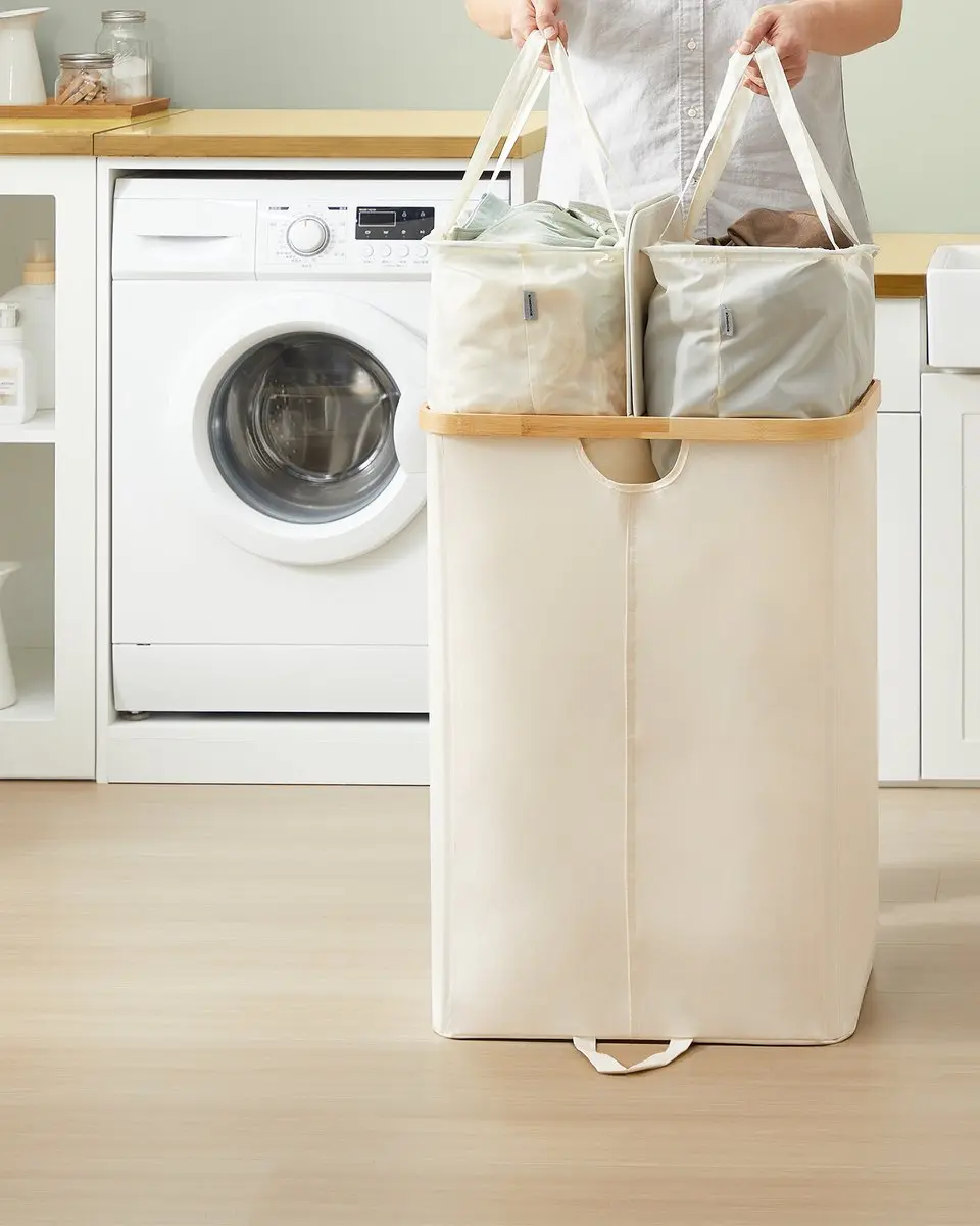 Songmics Wasmand 150L - 2 Vakken met Deksel
