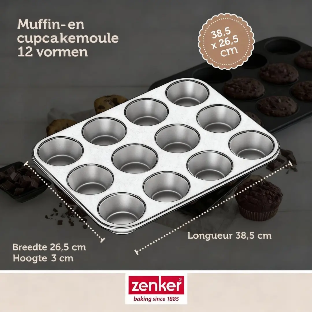 Zenker Bakkersset Muffinvorm 12 Holtes 38x26cm - Zwart