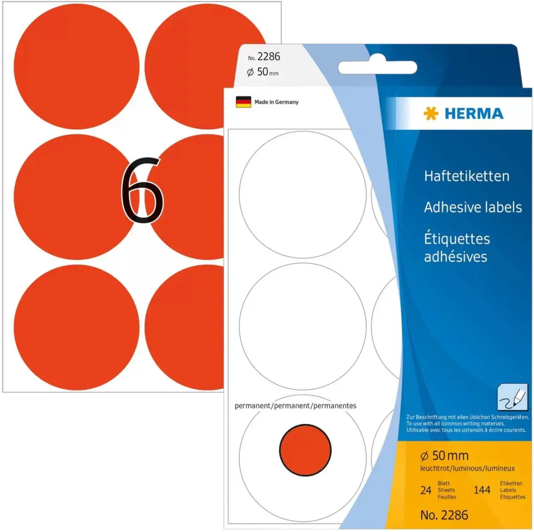 Herma Weckpot Stickers Rond Rood - 144 Stuks