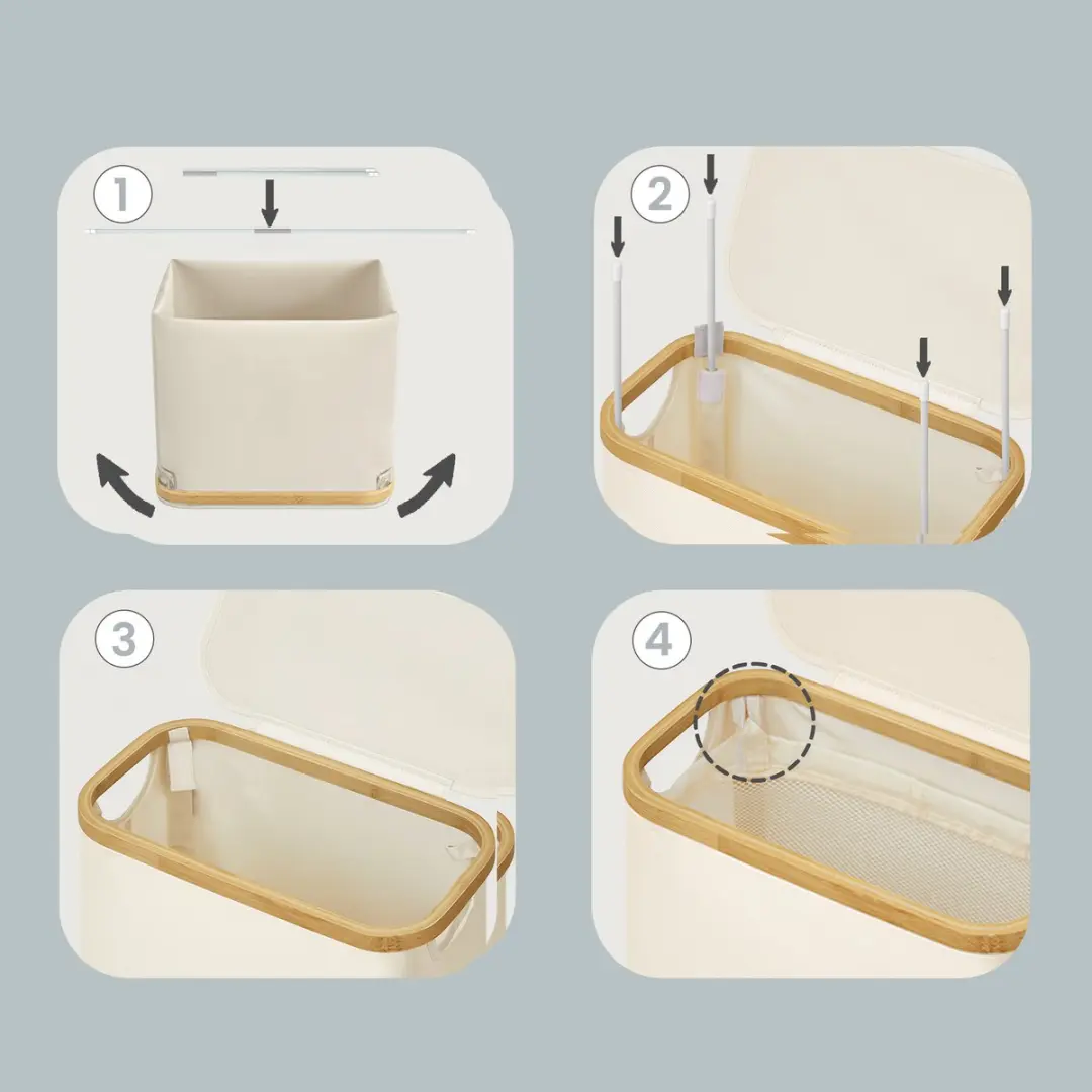 Songmics Wasmand LCB506W01 65L - 4 Vakken - Verwijderbare Waszak