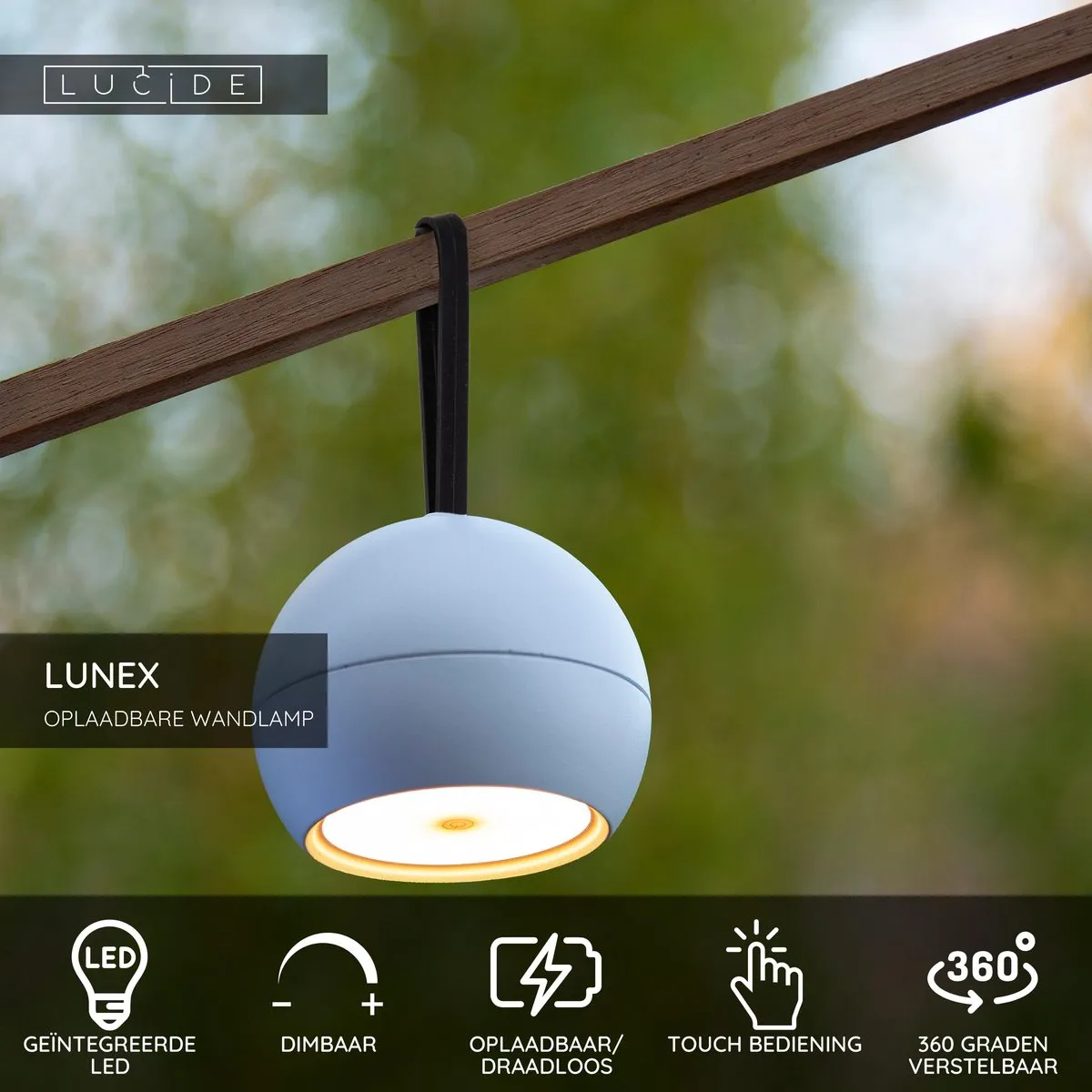 Lucide LUNEX Wandlamp Oplaadbaar 1x2W 3000K - IP54 - Wit