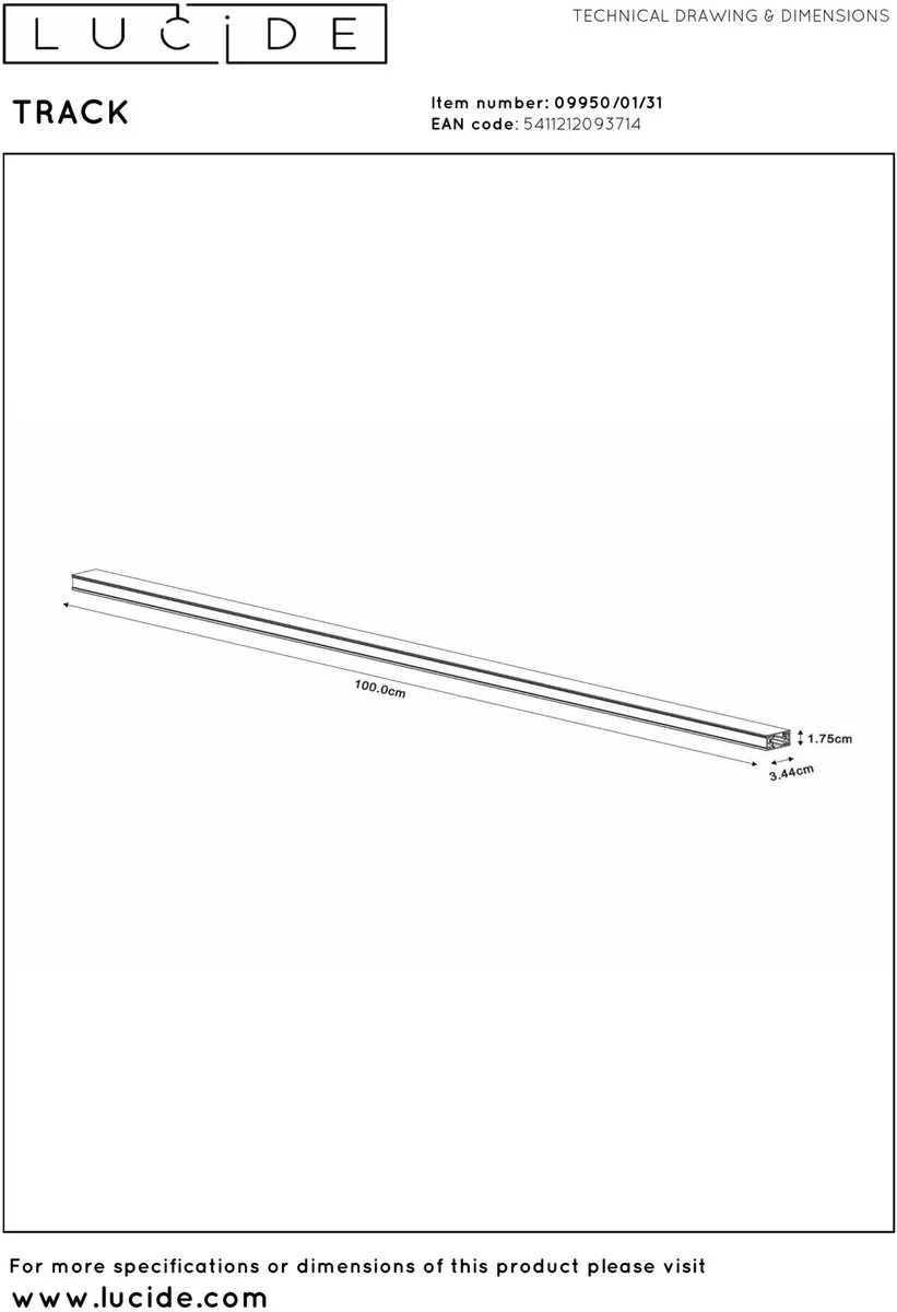 Lucide TRACK Opbouwrail 1-fase 1m - Wit - afbeelding 6 van 6