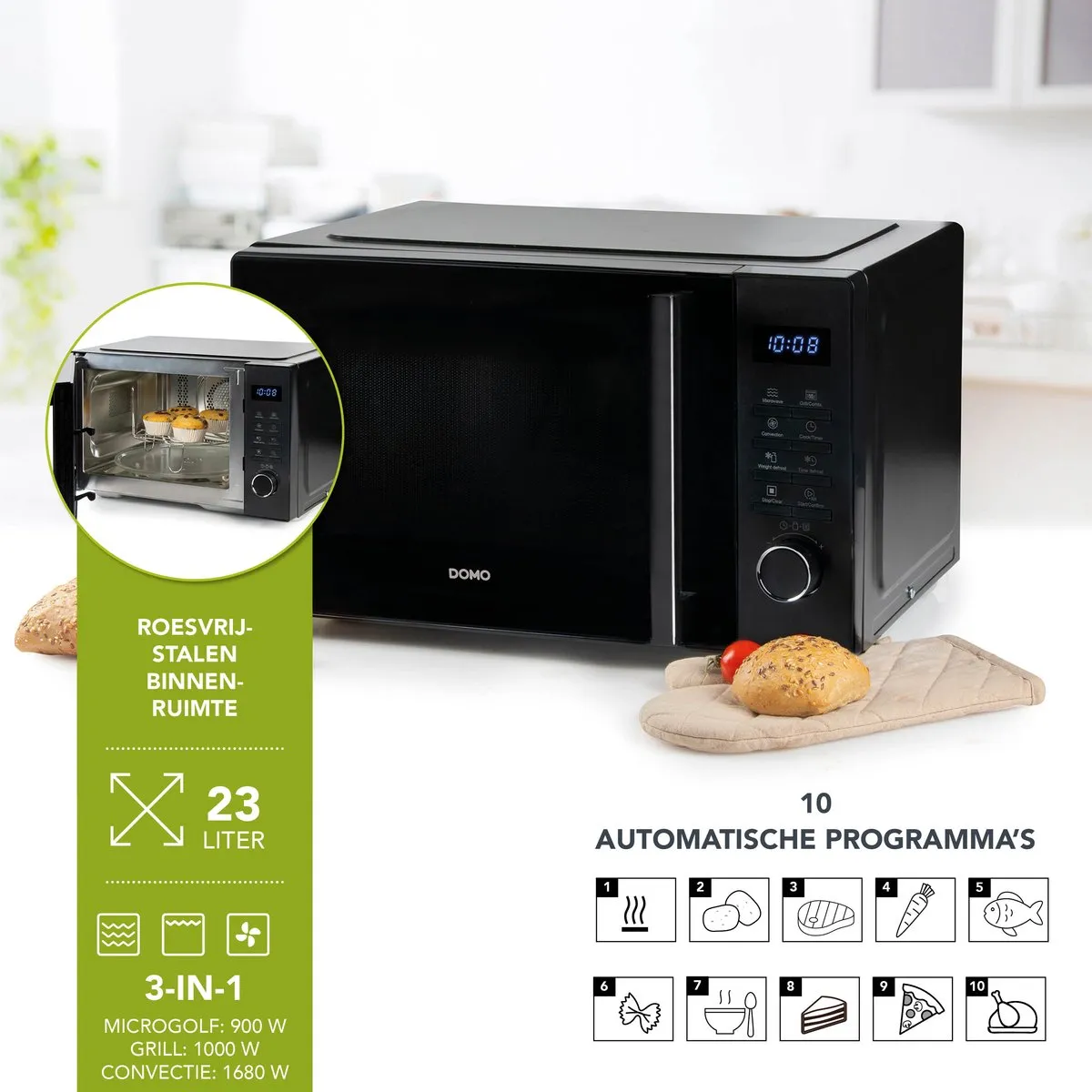 Domo DO22301C Combi-microgolfoven 23L - 1000W - Zwart