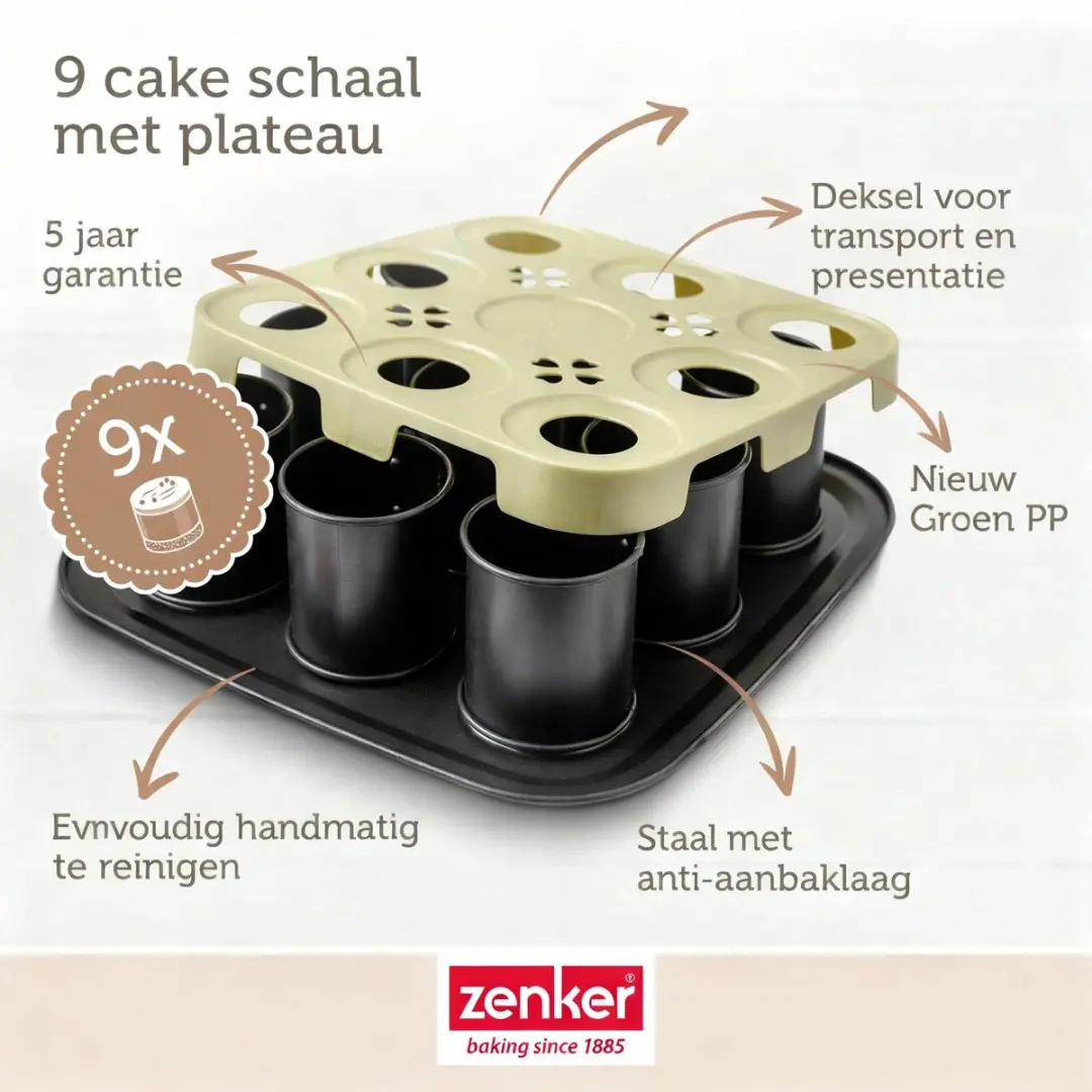 Zenker Bake Click and Go Taartvorm 9 Holtes 29x29cm - Zwart