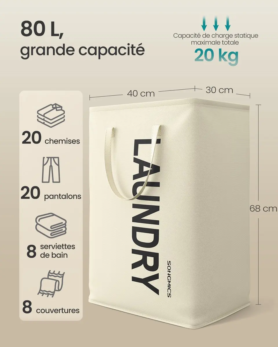 Songmics RLH001WD01 Opvouwbare Wasmand 80L - Waterafstotend - afbeelding 6 van 6