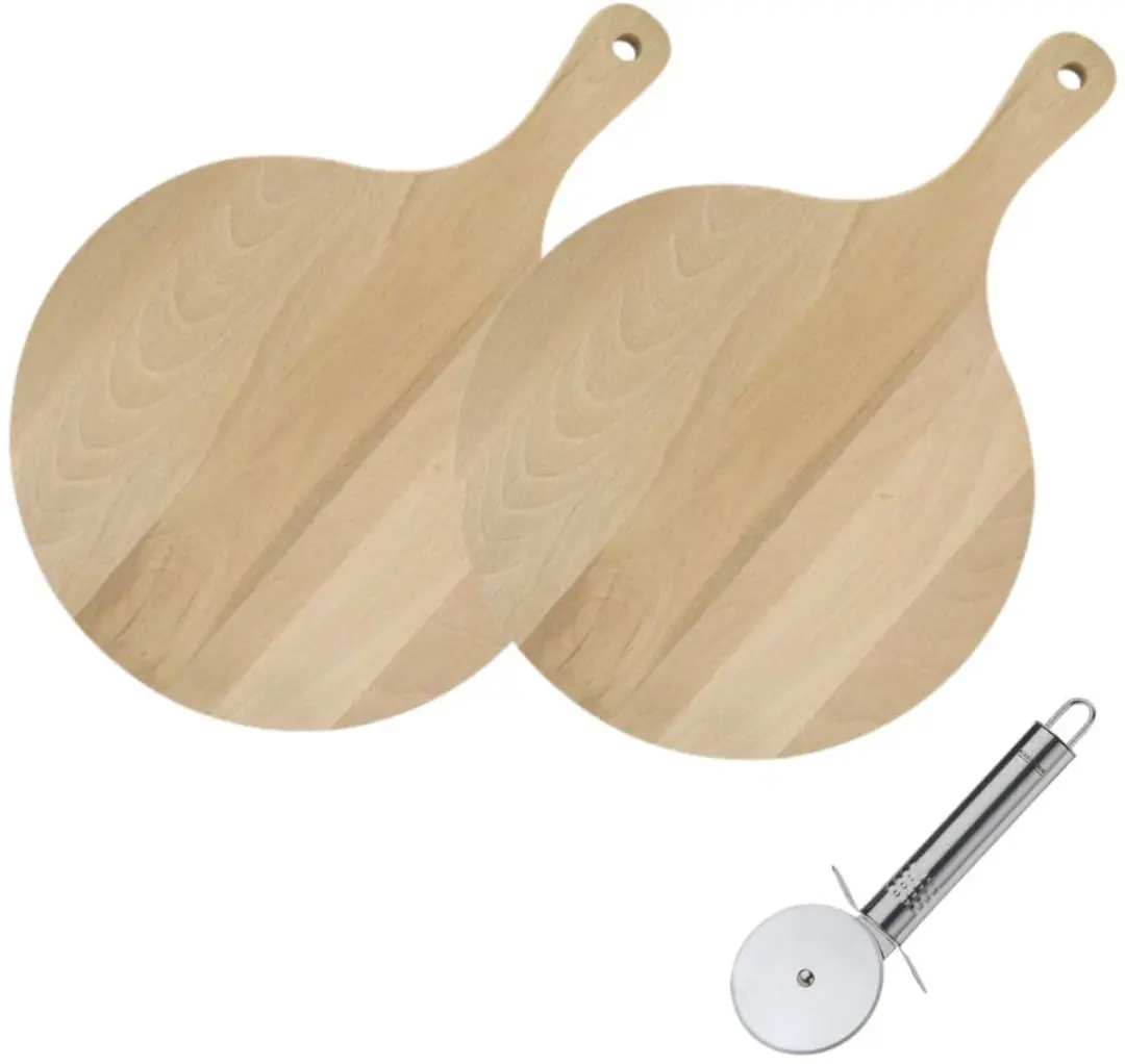 Fackelmann Houten Pizza- en Flamekuchenplanken 30cm + RVS Pizzaroller