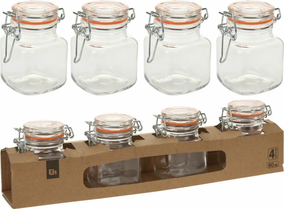 Excellent Houseware Mini Weckpotten 90ml - 4 Stuks