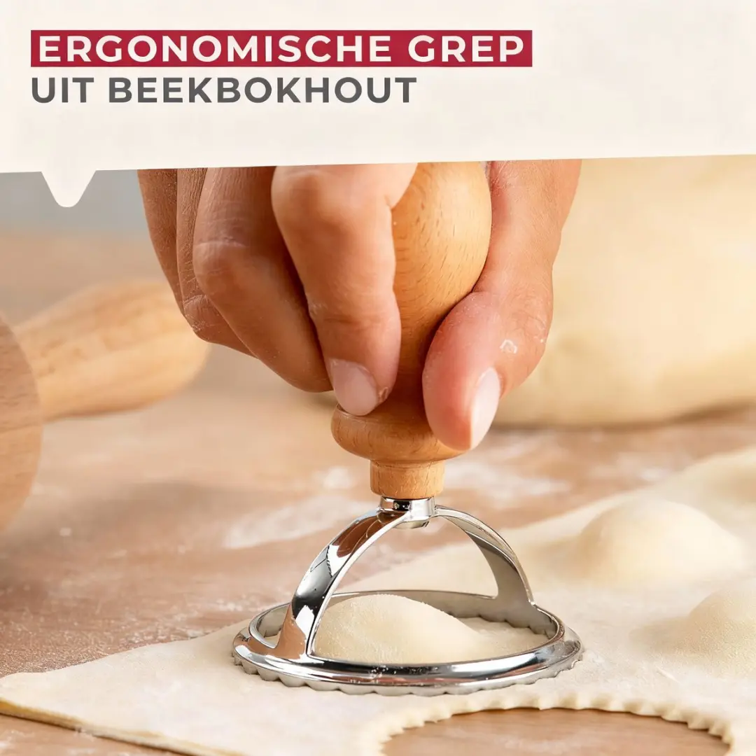 Fackelmann Ravioliuitsteekvorm Rond & Gegolfd 6,5cm - Bruin Hout - afbeelding 6 van 6