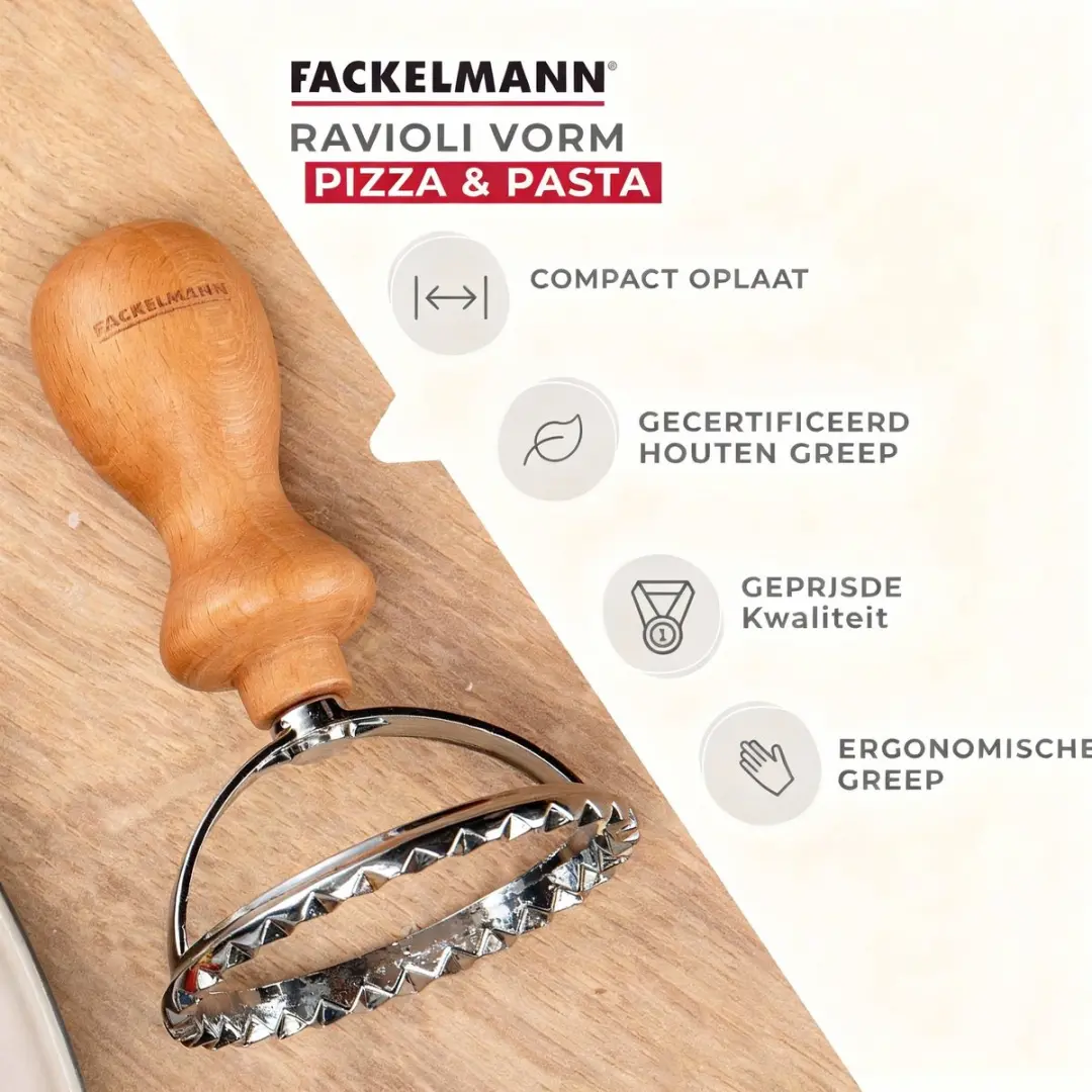 Fackelmann Ravioliuitsteekvorm Rond & Gegolfd 6,5cm - Bruin Hout