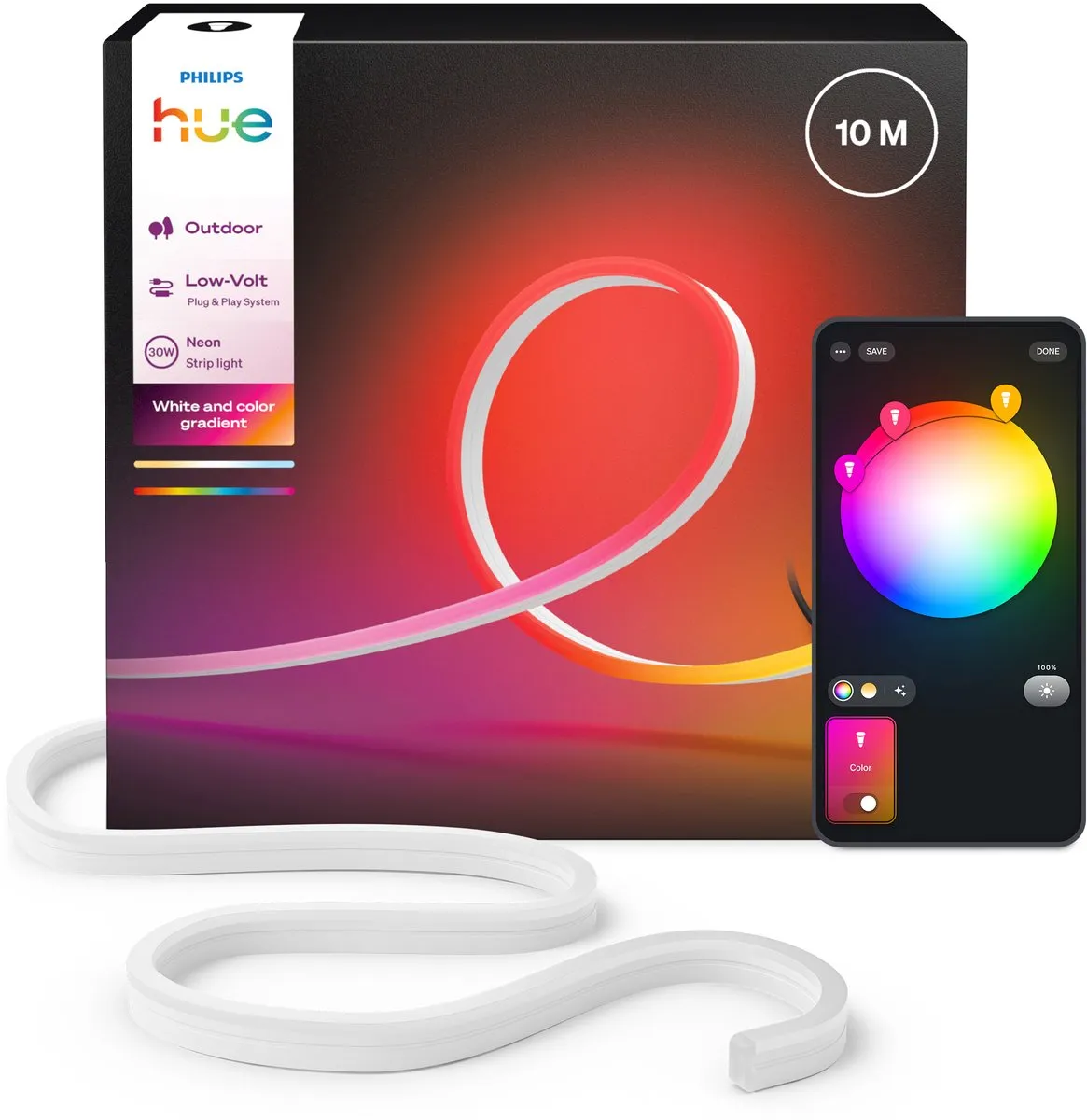 Philips Hue Neon LED strip voor buiten 10 m, Nauwkeurige kleurovergangen van Chr