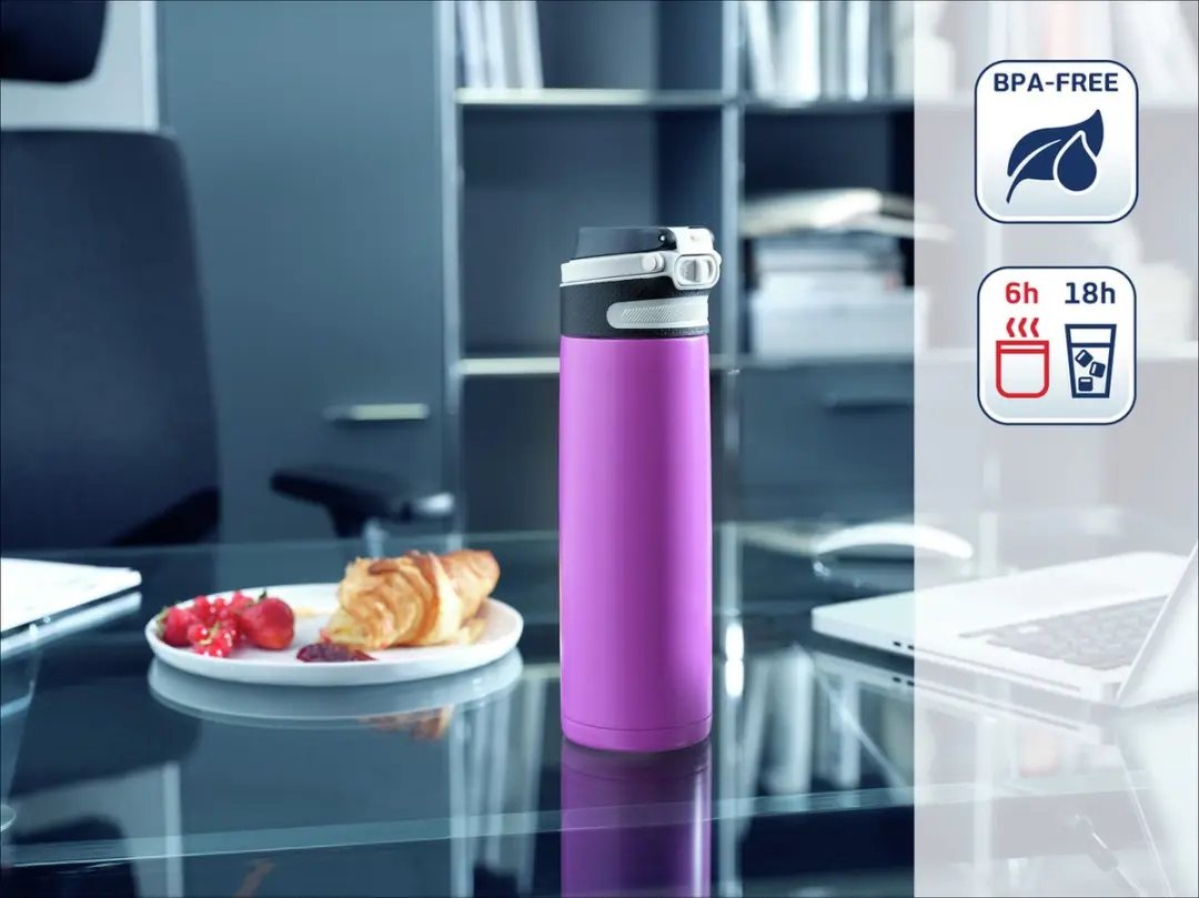 Leifheit Thermosbeker Flip 600ml - RVS - Paars