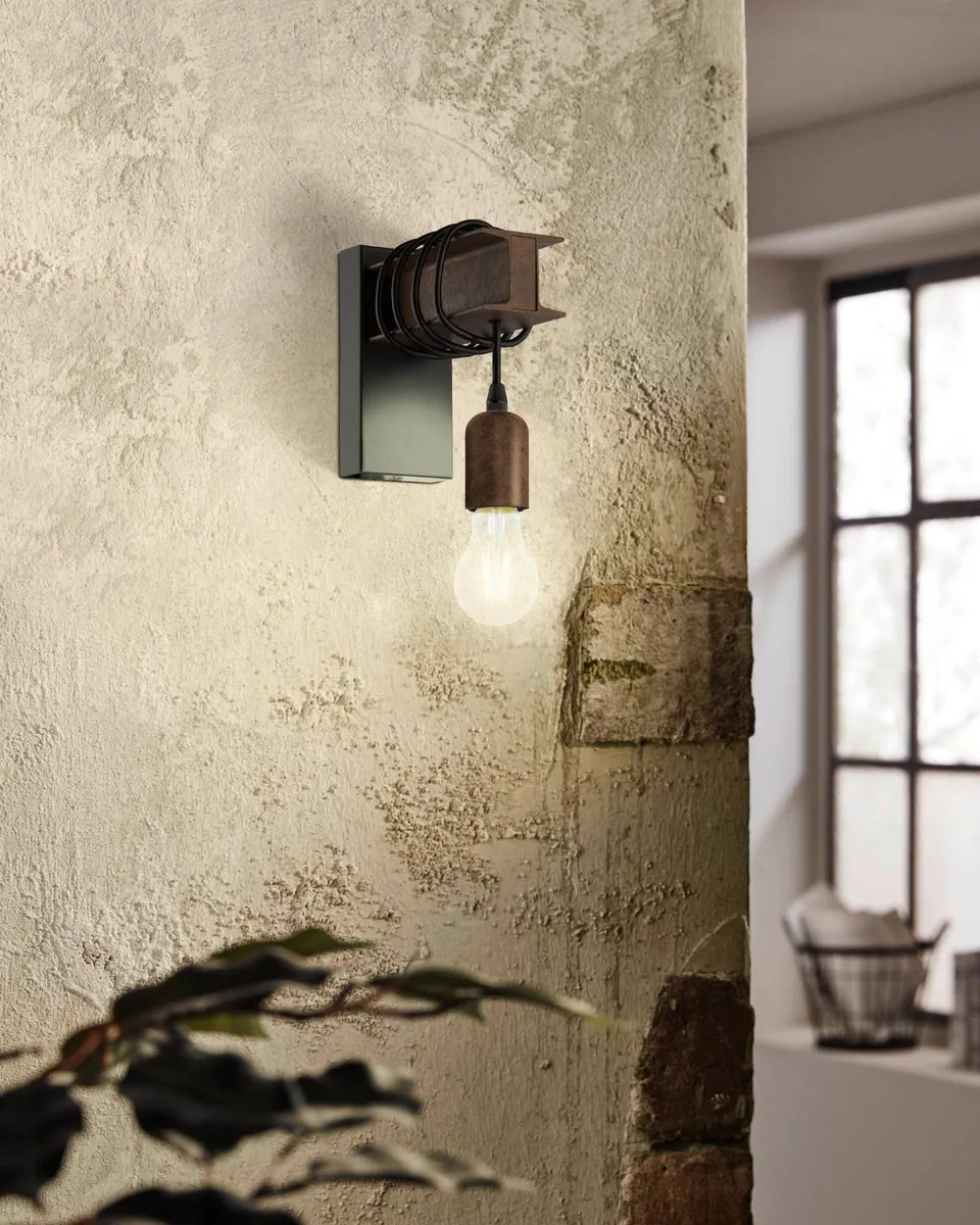 Eglo Townshend 4 Wandlamp E27 - 19cm - Zwart/Bruin