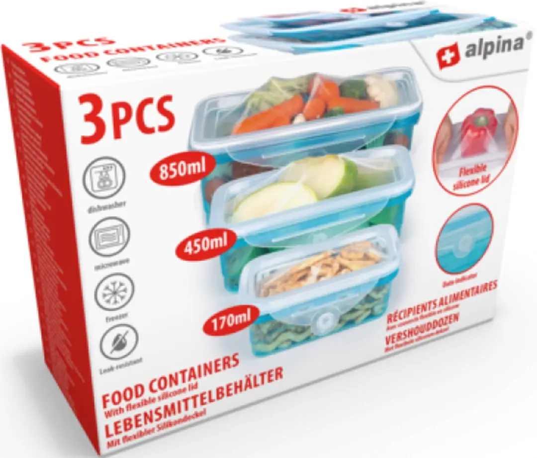 Alpina Opbergkommen Set 3 Stuks - 1.45L - Transparant/Grijs - afbeelding 3 van 3