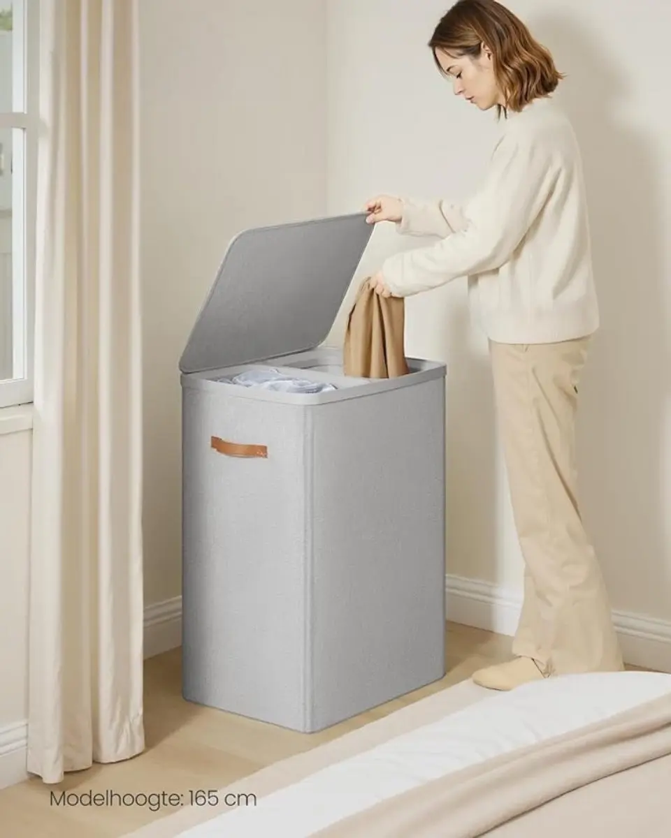 Songmics Wasmand 2 Compartimenten 170L - Grijs