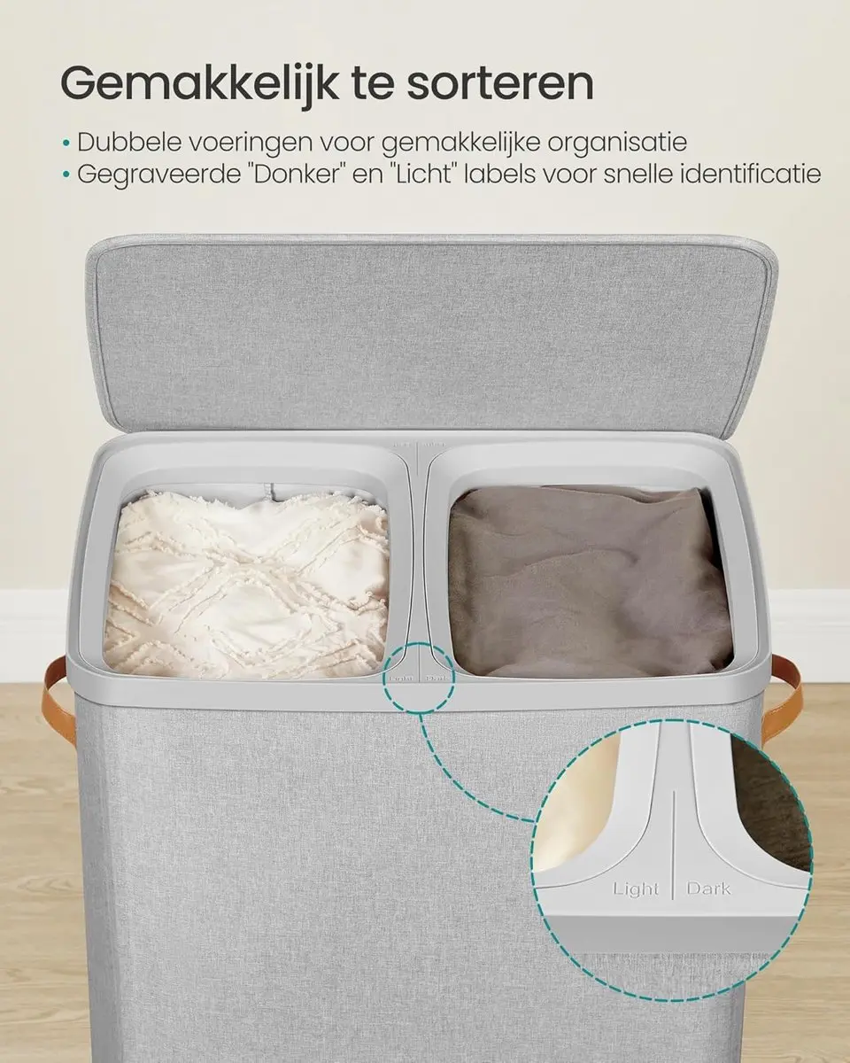 Songmics Wasmand 2 Compartimenten 170L - Grijs